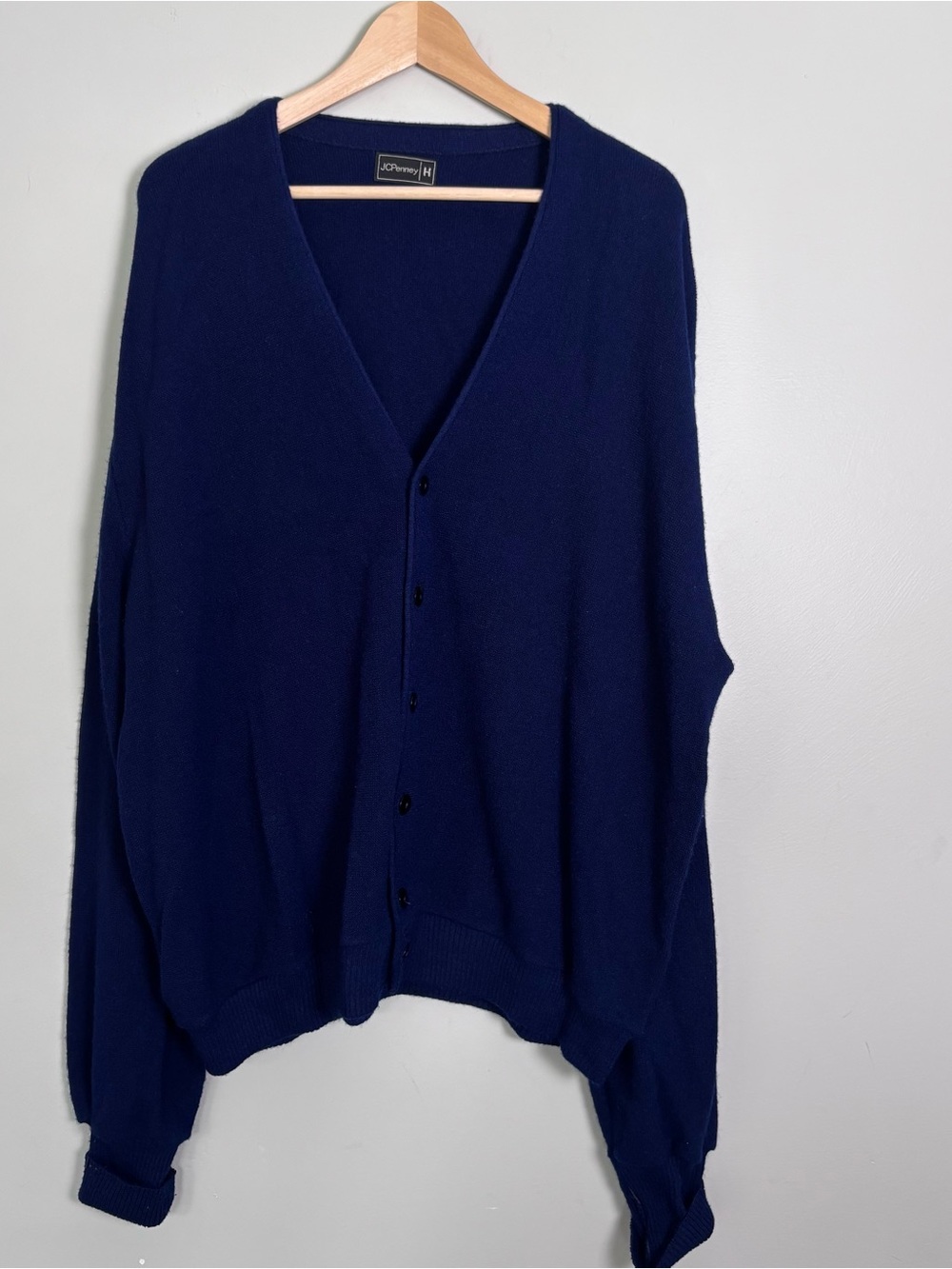 VTG 70s-80s JCPenney Acrylic Knit Cardigan-Navy Blue-Men's 2XL-Eclectic Grandpa